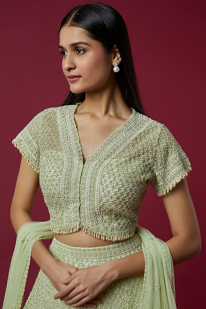 Mint Green Embroidered Bridal Lehenga Set by COUTURE BY NIHARIKA at Pernia's Pop Up Shop