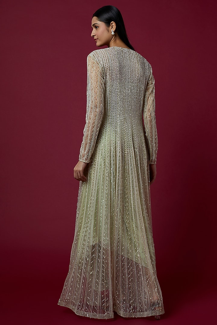 Mint Green Embroidered Kali Jacket Set by COUTURE BY NIHARIKA at Pernia's Pop Up Shop