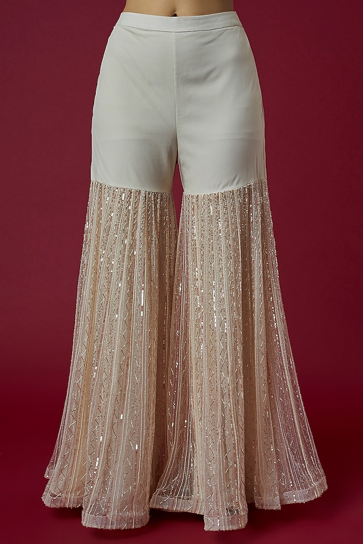 Ivory Embroidered Bridal Sharara Set by COUTURE BY NIHARIKA at Pernia's Pop Up Shop