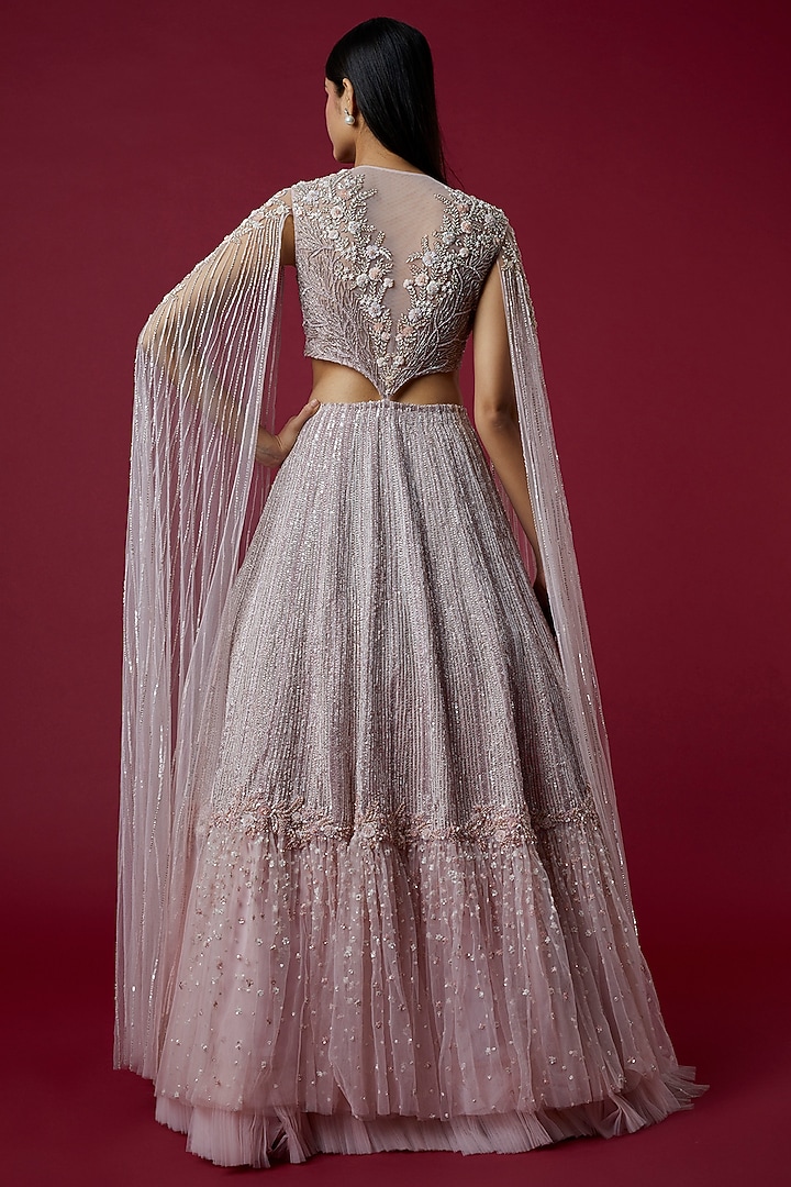 Lilac Pink Embroidered Bridal Lehenga Set by COUTURE BY NIHARIKA at Pernia's Pop Up Shop