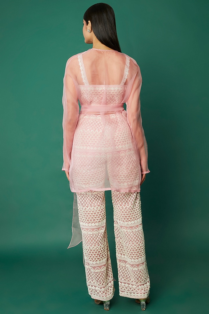Lilac Pink Sheer Organza Jacket Set by COUTURE BY NIHARIKA at Pernia's Pop Up Shop