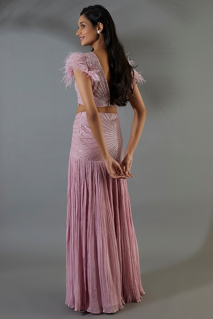 Lilac Pink Organza Embroidered Gathered Wedding Lehenga Set by COUTURE BY NIHARIKA at Pernia's Pop Up Shop