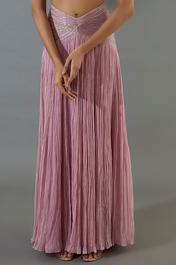 Lilac Pink Organza Embroidered Gathered Wedding Lehenga Set by COUTURE BY NIHARIKA at Pernia's Pop Up Shop