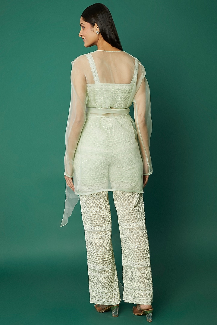 Mint Green Organza Sheer Jacket Set by COUTURE BY NIHARIKA at Pernia's Pop Up Shop