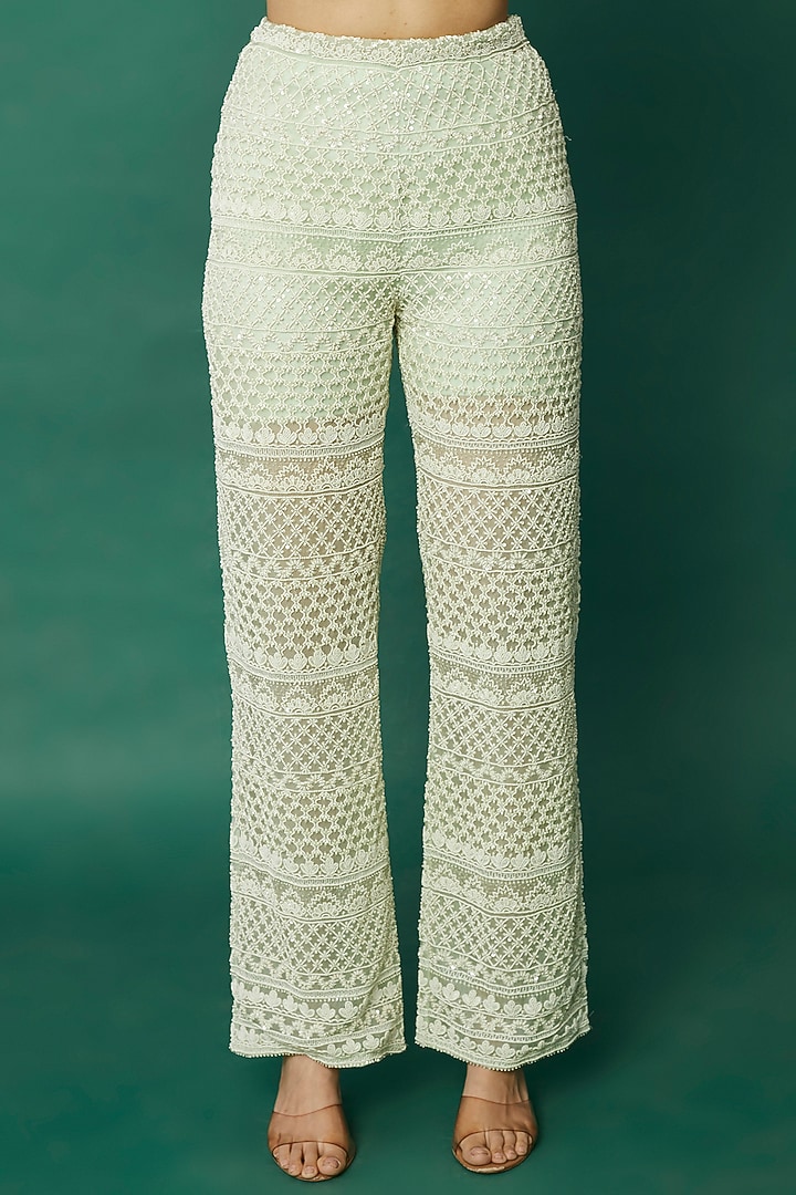 Mint Green Organza Sheer Jacket Set by COUTURE BY NIHARIKA at Pernia's Pop Up Shop