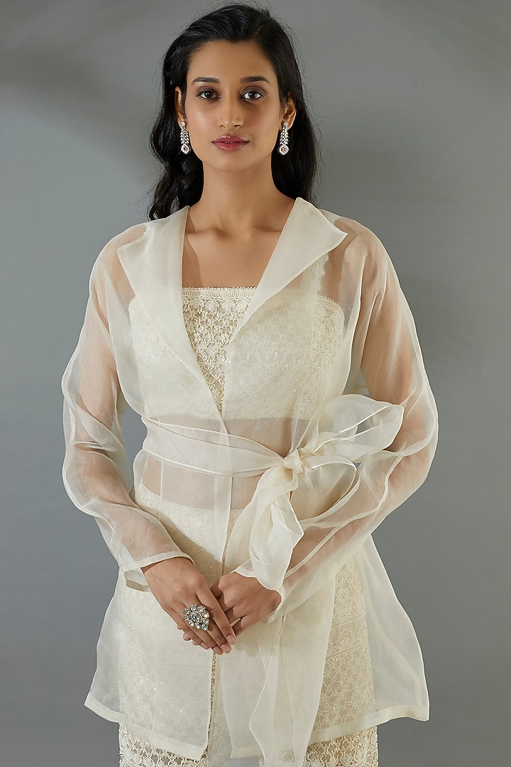 Ivory Embroidered Jacket Set by COUTURE BY NIHARIKA at Pernia's Pop Up Shop