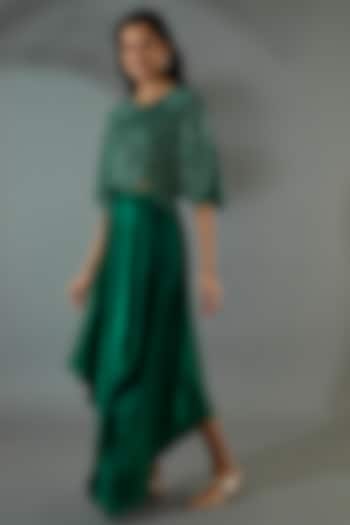 Emerald Green Satin Skirt Set  by COUTURE BY NIHARIKA