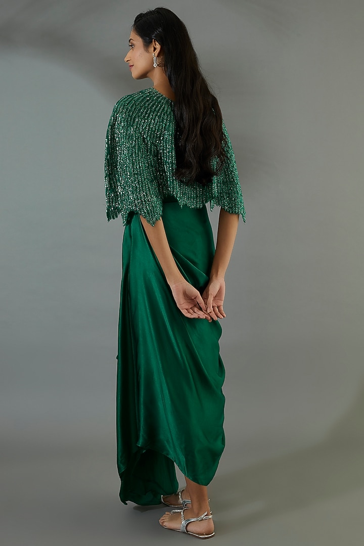 Emerald Green Satin Skirt Set by COUTURE BY NIHARIKA at Pernia's Pop Up Shop