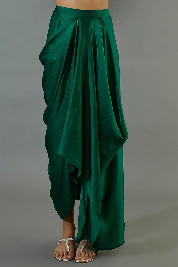 Emerald Green Satin Skirt Set by COUTURE BY NIHARIKA at Pernia's Pop Up Shop