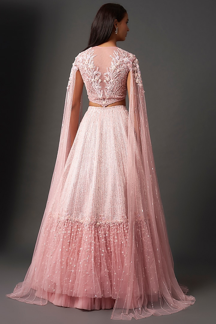 Blush Pink Organza & Net Sequins Embroidered Bridal Lehenga Set by COUTURE BY NIHARIKA at Pernia's Pop Up Shop
