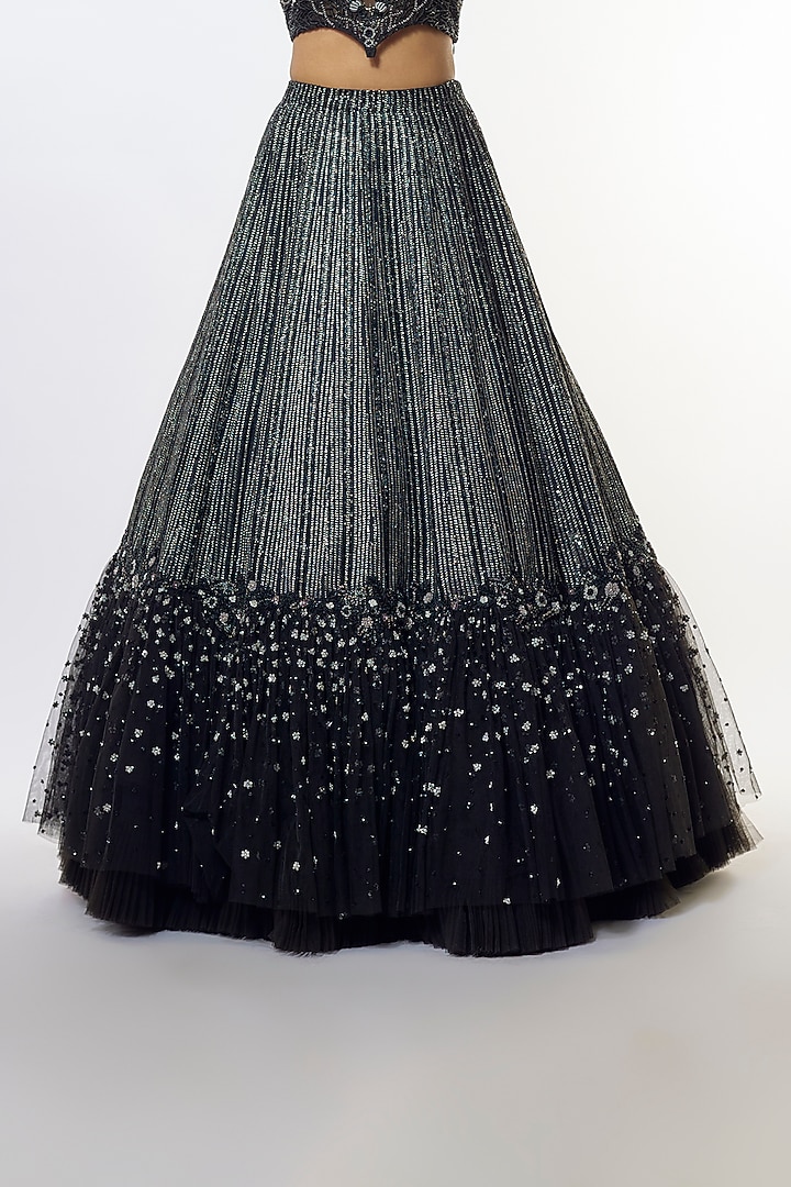 Black Organza Sequins Embroidered Bridal Lehenga Set by COUTURE BY NIHARIKA at Pernia's Pop Up Shop