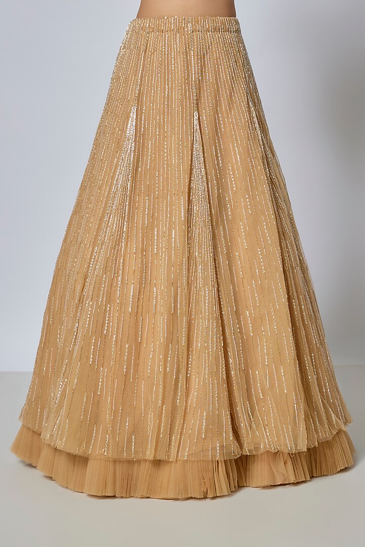 Beige Organza & Net Floral Embroidered Wedding Lehenga Set by COUTURE BY NIHARIKA at Pernia's Pop Up Shop