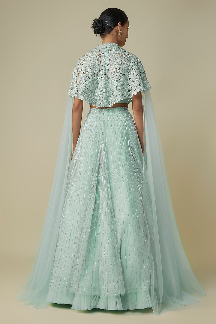 Blue Net & Organza Embroidered Kalidar Wedding Lehenga Set by COUTURE BY NIHARIKA at Pernia's Pop Up Shop