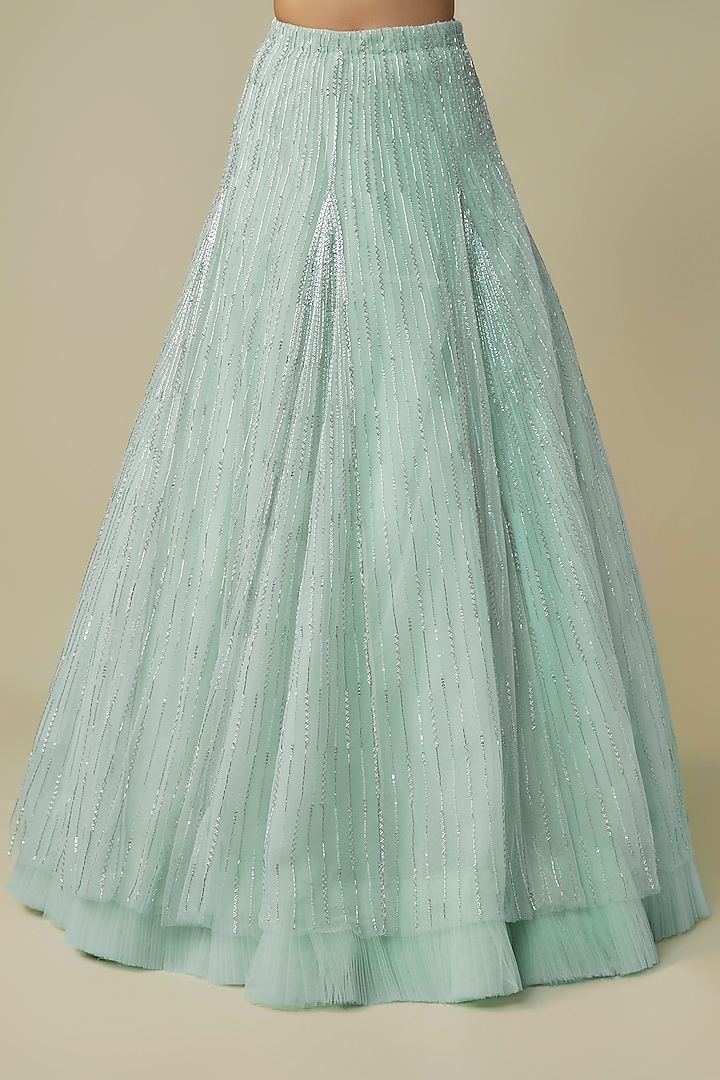 Blue Net & Organza Embroidered Kalidar Wedding Lehenga Set by COUTURE BY NIHARIKA at Pernia's Pop Up Shop