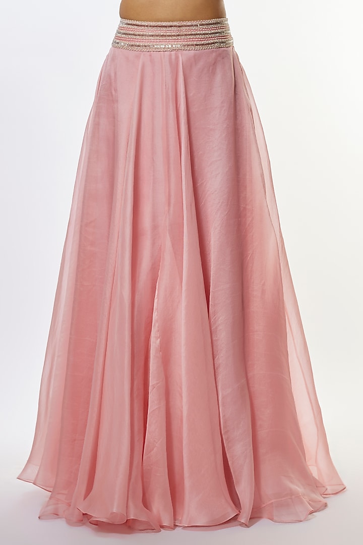 Lilac Pink Organza Pearl Embroidered Cape Set by COUTURE BY NIHARIKA at Pernia's Pop Up Shop