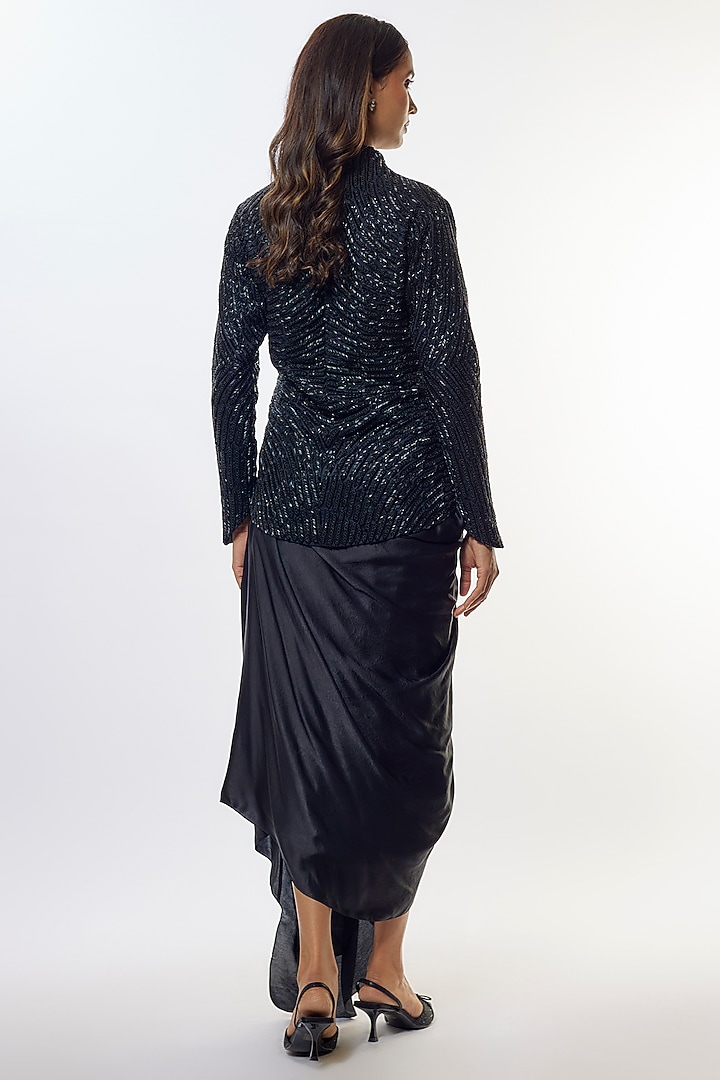Black Organza Draped Skirt Set by COUTURE BY NIHARIKA at Pernia's Pop Up Shop