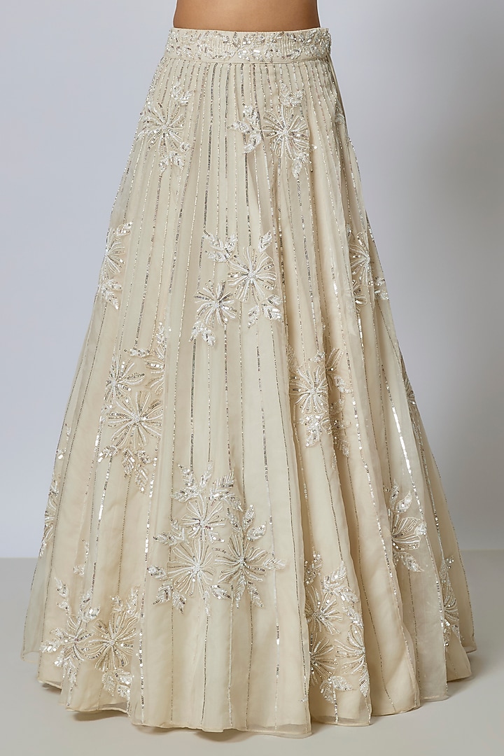 Ivory Organza Cutdana Floral Embroidered Wedding Lehenga Set by COUTURE BY NIHARIKA at Pernia's Pop Up Shop