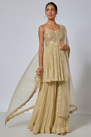 Champagne Georgette Sharara Set by COUTURE BY NIHARIKA