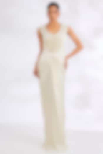 Ivory Pure Satin Embroidered Skirt Set by COUTURE BY NIHARIKA at Pernia's Pop Up Shop