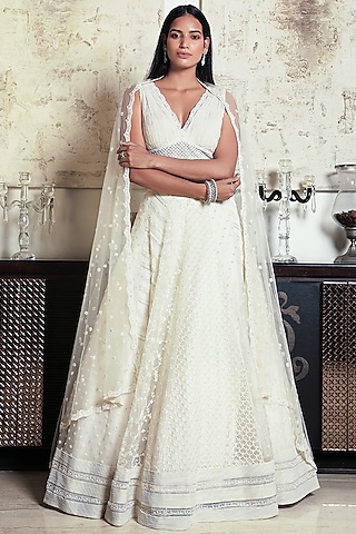Ivory Embroidered Lehenga Set by COUTURE BY NIHARIKA