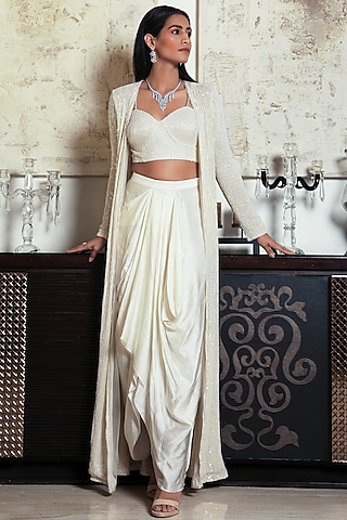 Ivory Embroidered Jacket Set by COUTURE BY NIHARIKA