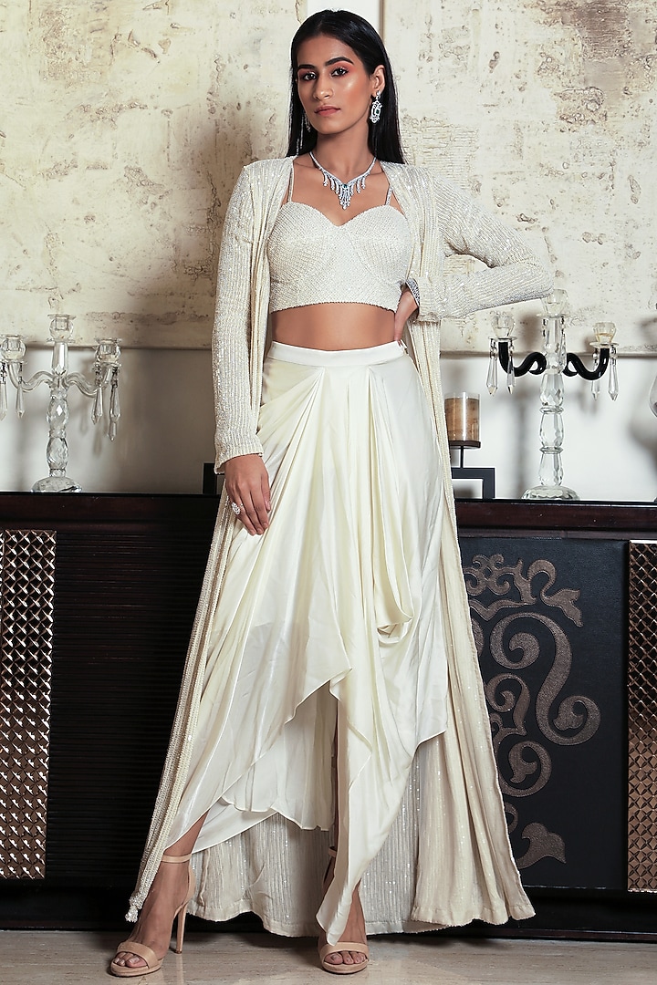 Ivory Embroidered Jacket Set by COUTURE BY NIHARIKA at Pernia's Pop Up Shop