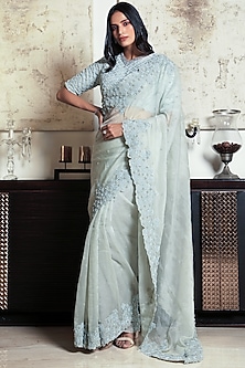 Green Embroidered Saree by COUTURE BY NIHARIKA-TRADITIONAL SIX YARDS