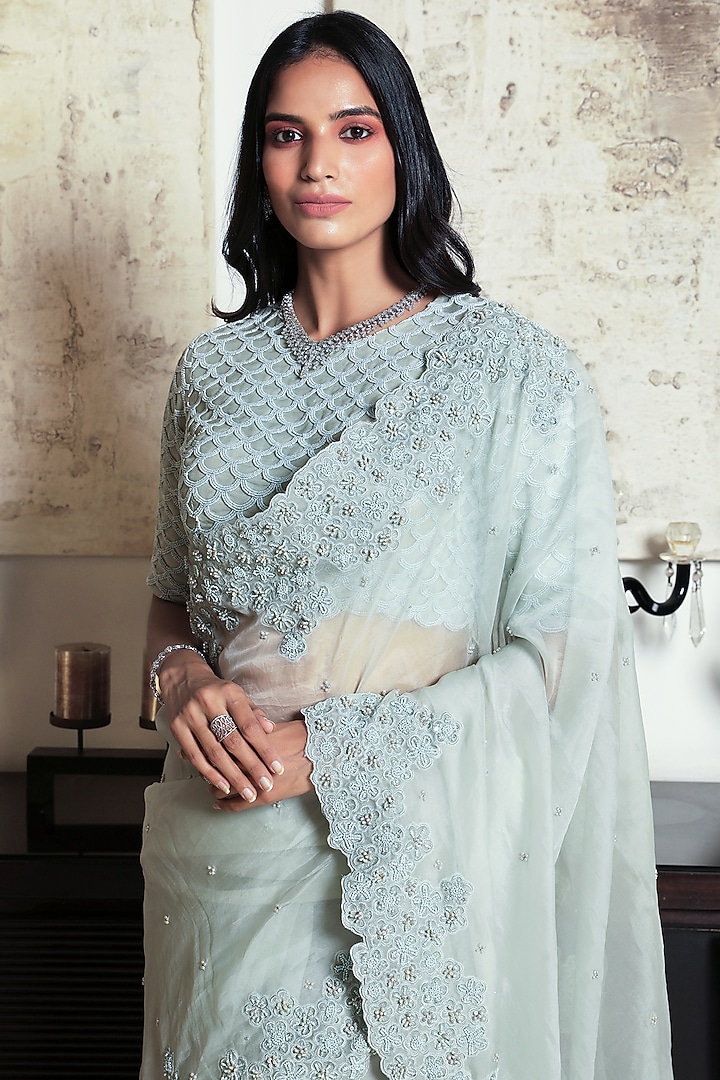 Green Embroidered Wedding Saree by COUTURE BY NIHARIKA at Pernia's Pop Up Shop