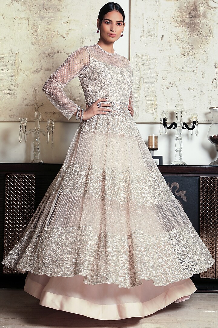 Peach Embroidered Skirt Set by COUTURE BY NIHARIKA at Pernia's Pop Up Shop