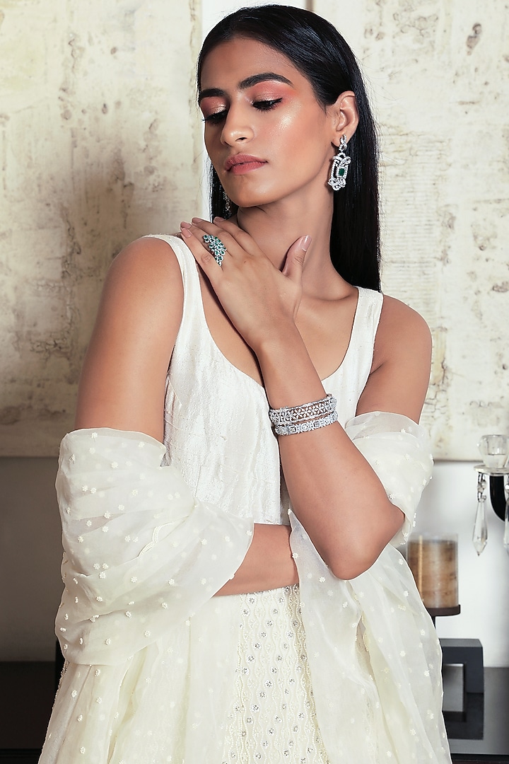 Ivory Embroidered Bridal Anarkali With Dupatta by COUTURE BY NIHARIKA at Pernia's Pop Up Shop