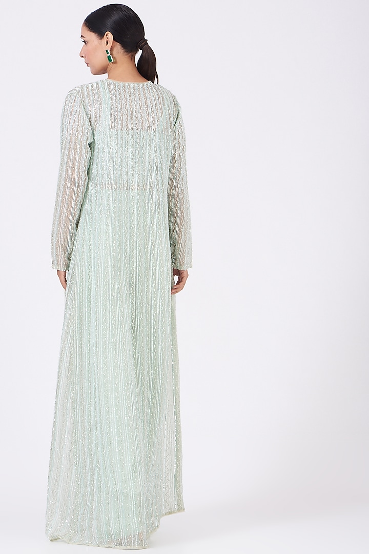 Mint Embroidered Jacket Set by COUTURE BY NIHARIKA at Pernia's Pop Up Shop
