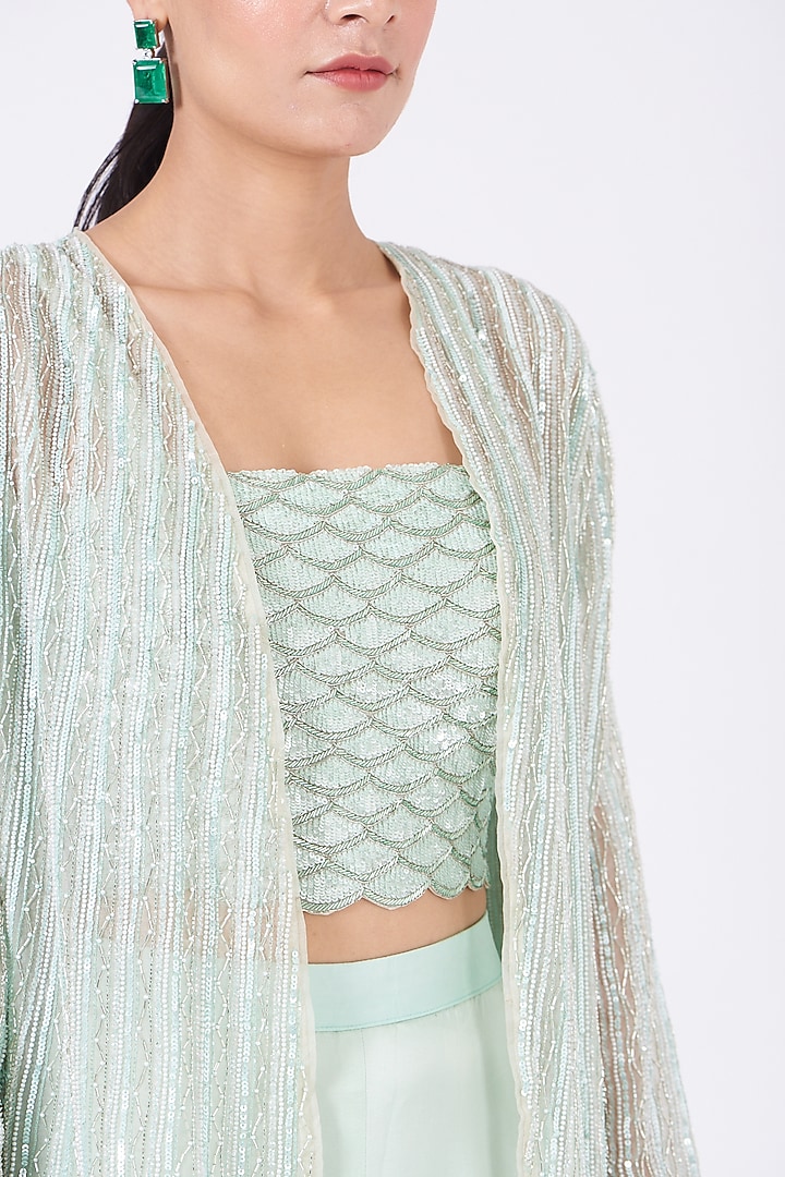 Mint Embroidered Jacket Set by COUTURE BY NIHARIKA at Pernia's Pop Up Shop