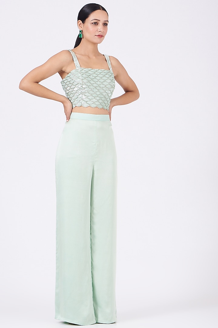 Mint Embroidered Jacket Set by COUTURE BY NIHARIKA at Pernia's Pop Up Shop