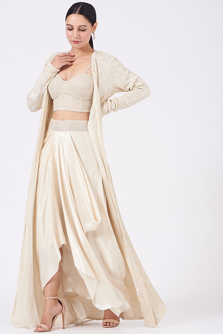 Light Beige Embroidered Jacket Set by COUTURE BY NIHARIKA at Pernia's Pop Up Shop