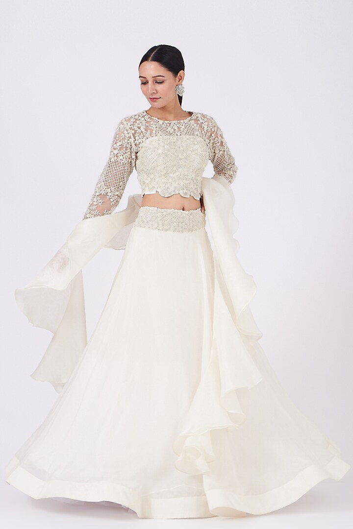 White Embroidered Skirt Set by COUTURE BY NIHARIKA
