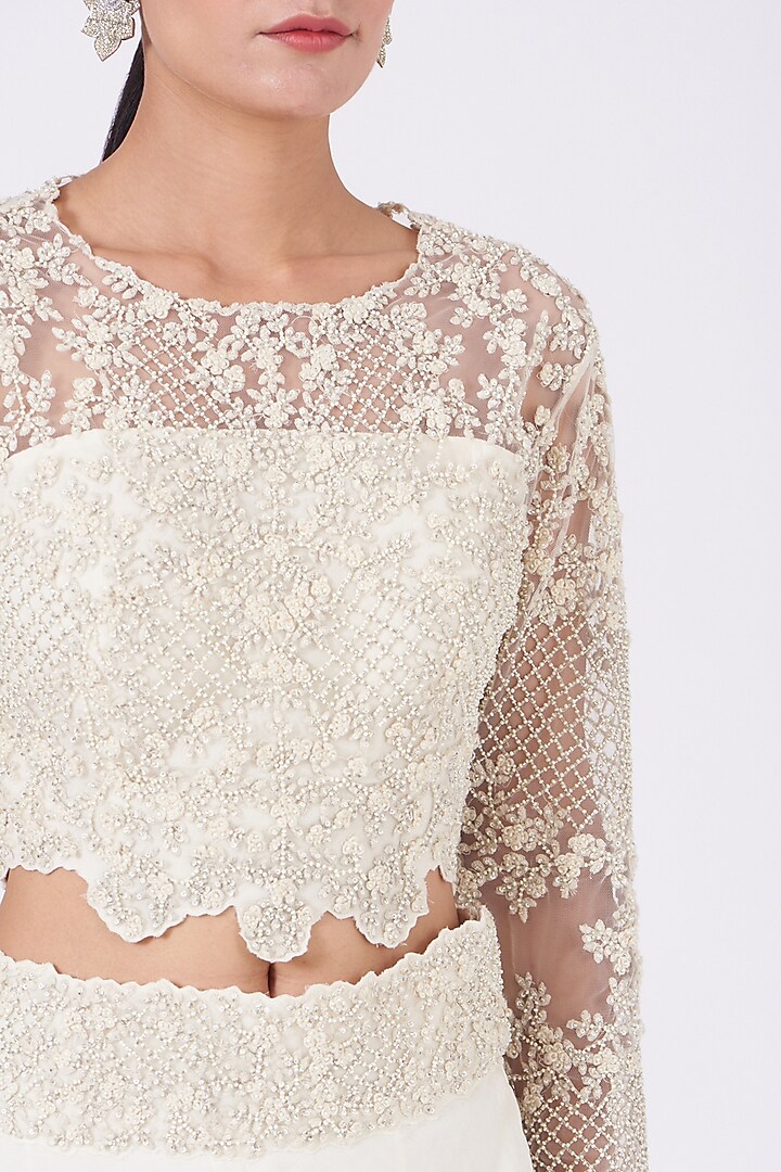 White Embroidered Skirt Set by COUTURE BY NIHARIKA at Pernia's Pop Up Shop