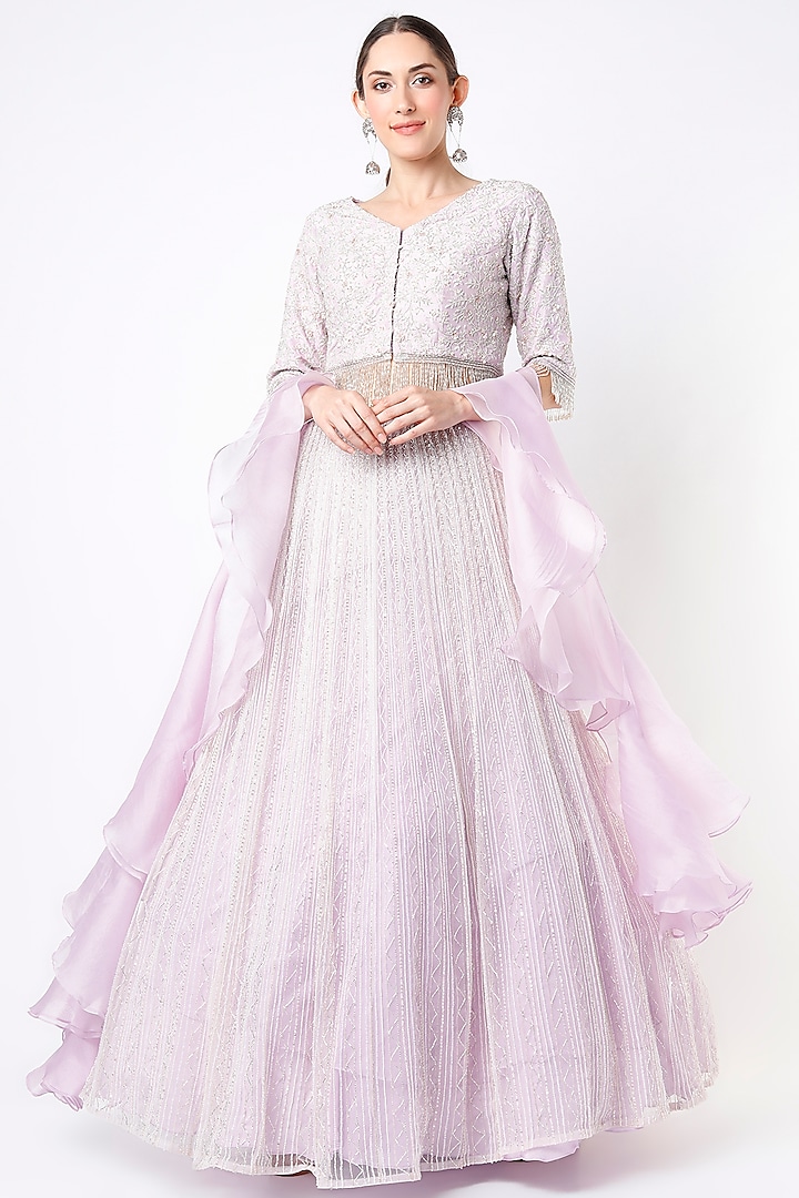 Lilac Embroidered Wedding Lehenga Set by COUTURE BY NIHARIKA at Pernia's Pop Up Shop