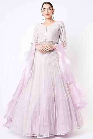 Lilac Embroidered Lehenga Set by COUTURE BY NIHARIKA