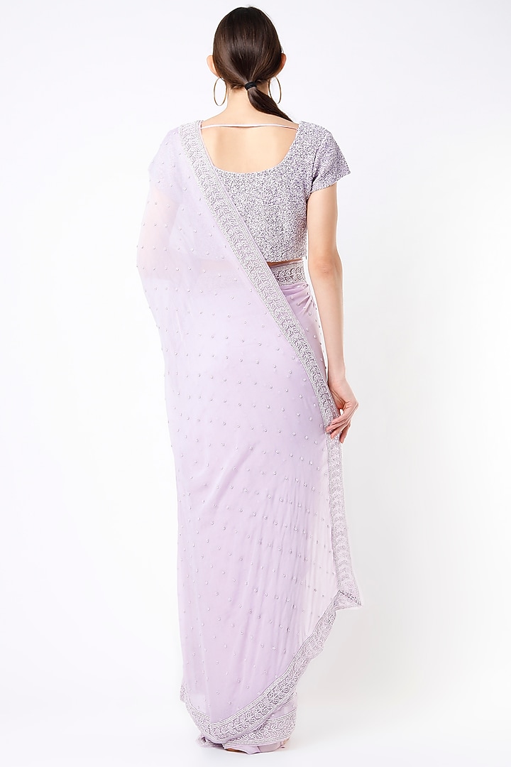 Lilac Embroidered Wedding Saree Set by COUTURE BY NIHARIKA at Pernia's Pop Up Shop
