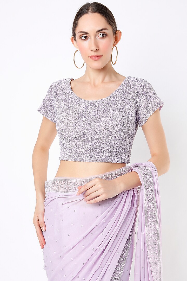 Lilac Embroidered Wedding Saree Set by COUTURE BY NIHARIKA at Pernia's Pop Up Shop