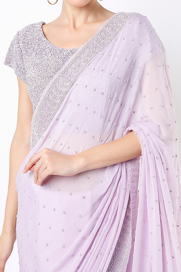Lilac Embroidered Wedding Saree Set by COUTURE BY NIHARIKA at Pernia's Pop Up Shop