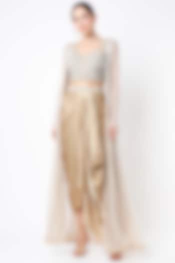 Beige Embroidered Draped Skirt Set by COUTURE BY NIHARIKA