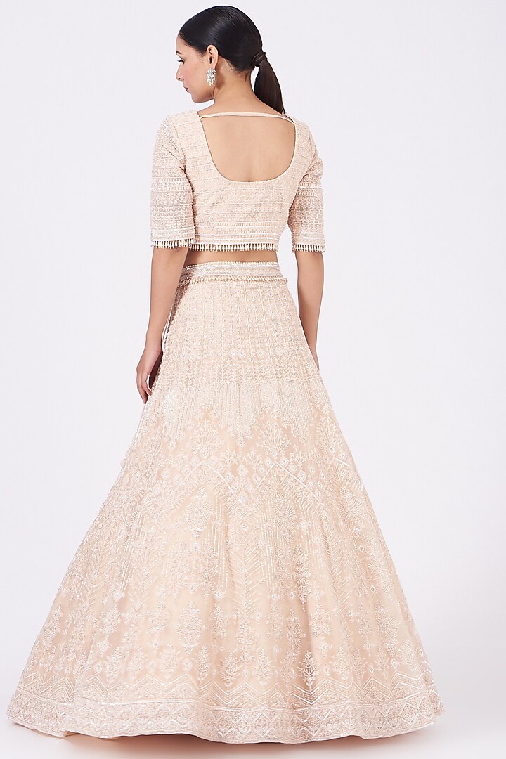 Peach Embroidered Bridal Lehenga Set by COUTURE BY NIHARIKA at Pernia's Pop Up Shop