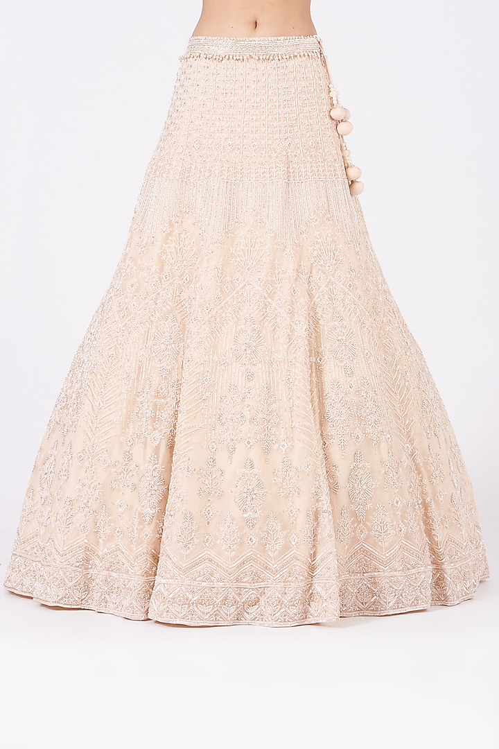 Peach Embroidered Bridal Lehenga Set by COUTURE BY NIHARIKA at Pernia's Pop Up Shop