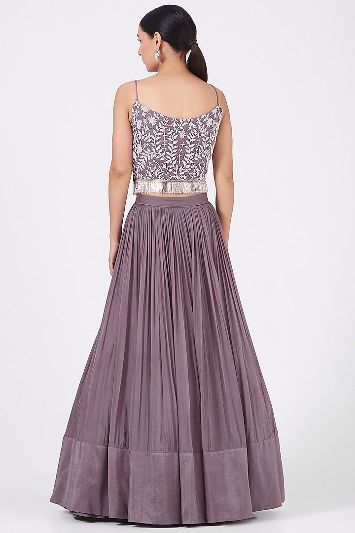 Dusty Purple Flat Chiffon & Organza Crushed Wedding Lehenga Set by COUTURE BY NIHARIKA at Pernia's Pop Up Shop
