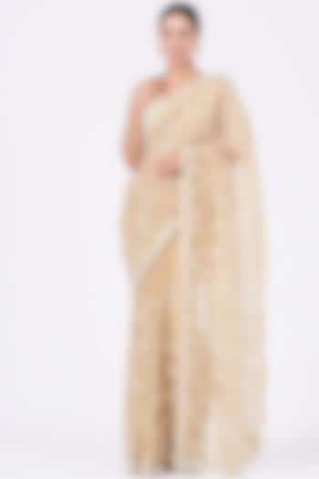 Beige Embroidered Saree Set by COUTURE BY NIHARIKA at Pernia's Pop Up Shop