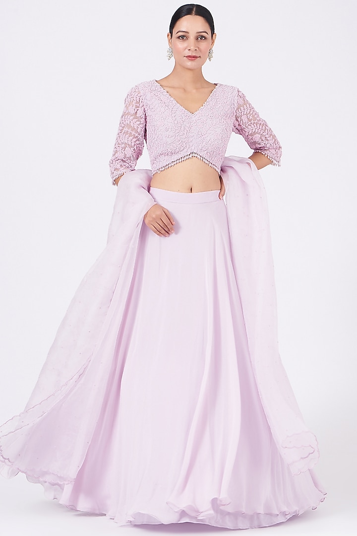 Electric Lavender Embroidered Wedding Lehenga Set by COUTURE BY NIHARIKA at Pernia's Pop Up Shop