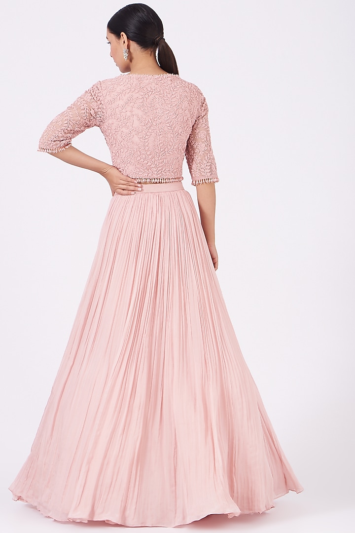 Blush Pink Pearl Embroidered Wedding Lehenga Set by COUTURE BY NIHARIKA at Pernia's Pop Up Shop