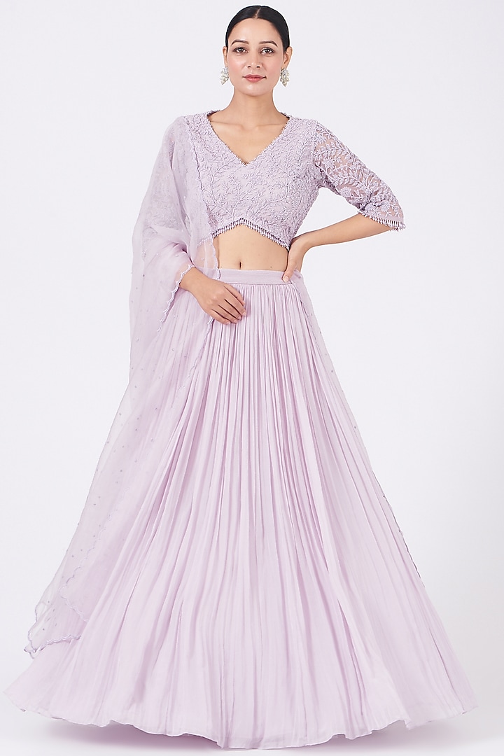 Lilac Embroidered Lehenga Set by COUTURE BY NIHARIKA