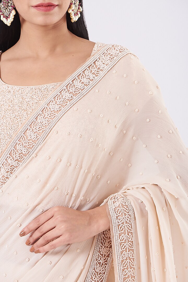 Peach Embroidered Wedding Saree Set by COUTURE BY NIHARIKA at Pernia's Pop Up Shop